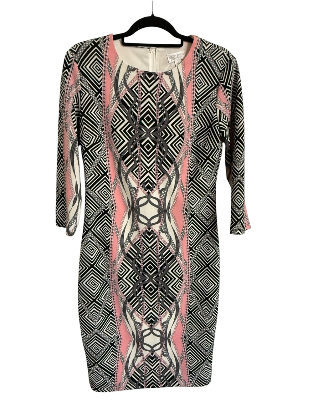 Bisou Bisou Black, Pink and White Geometric Midi Dress
